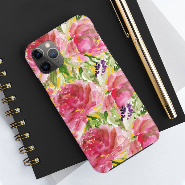 Yellow Pink Rose Print Phone Case, Floral Print Case Mate Tough Phone Cases-Made in USA - Heidikimurart Limited 