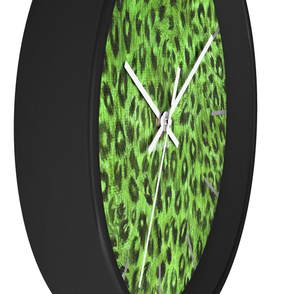 Green Leopard Print Wall Clock,  Numeric 10 inch Diameter Wall Clock, Large Round Wood Girl Children Bedroom Wall Clock