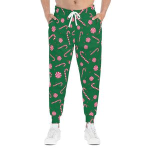 Christmas Winter Unisex Athletic Joggers, Green Sweatpants For Men or Women