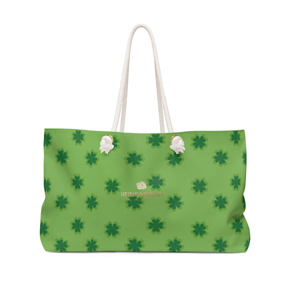Light Green Clover Print St. Patrick's Day Large Weekender Tote Bag- Printed in USA-Weekender Bag-24x13-Heidi Kimura Art LLC