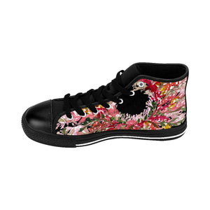 Black Red Fall Themed Floral Print Designer Men's High-top Sneakers Tennis Shoes-Men's High Top Sneakers-Black-US 9-Heidi Kimura Art LLC Red Floral Men's High Tops, Black Red Fall-Inspired Floral Print Designer Men's High-top Sneakers Running Tennis Shoes, Floral High Tops, Mens Floral Shoes, Hawaiian Floral Print Sneakers  (US Size: 6-14)