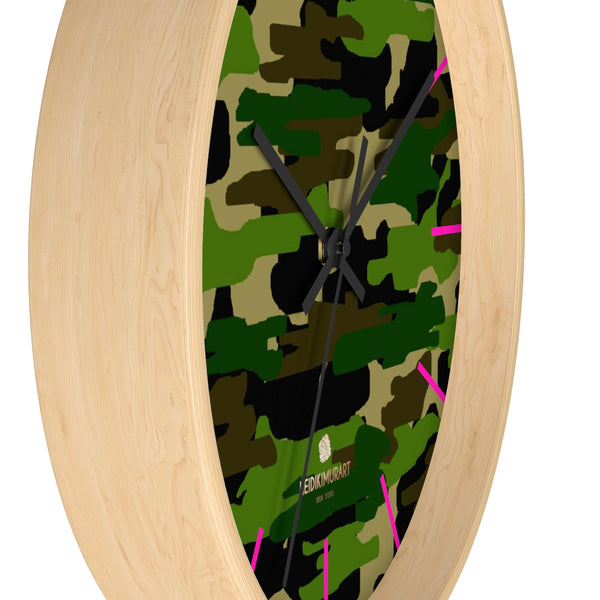 Green Camouflage Camo Army Military Print 10 in. Dia. Indoor Wall Clock- Made in USA-Wall Clock-Heidi Kimura Art LLC