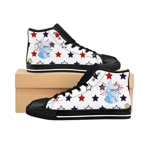Patriotic Independence Day July 4th Men's White High-Top Sneakers (US Size: 6-14)-Men's High Top Sneakers-Black-US 9-Heidi Kimura Art LLC