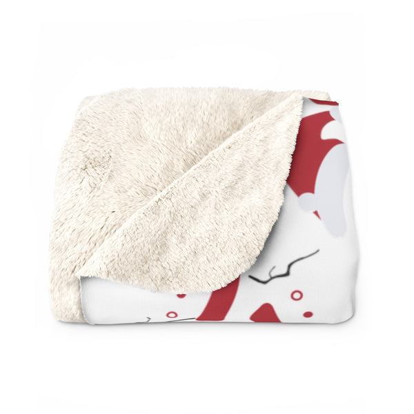 White Red Christmas Cute Fluffy Snowman Print Cozy Sherpa Fleece Blanket-Blanket-Heidi Kimura Art LLC