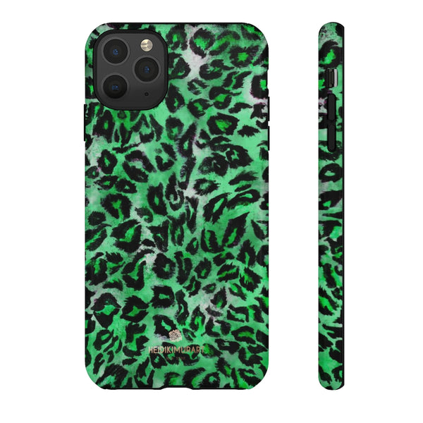 Green Leopard Phone Case, Animal Print Tough Designer Phone Case -Made in USA-Phone Case-Printify-iPhone 11 Pro Max-Glossy-Heidi Kimura Art LLC