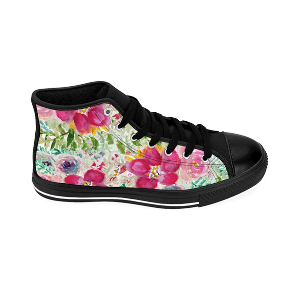 Pink Floral Women's Sneakers, Flower Print Designer High-top Sneakers Tennis Shoes-Shoes-Printify-Heidi Kimura Art LLC