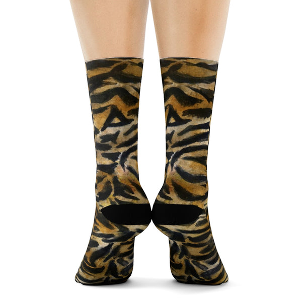 Tiger Stripe Print Unisex Socks, Orange Tiger Animal Print Women's/ Men's Luxury Socks-Socks-Heidi Kimura Art LLC