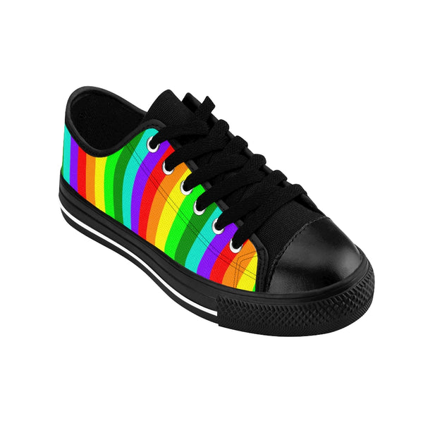 Rainbow Striped Women's Sneakers, Gay Pride Vertical Striped Ladies' Tennis Shoes Low Tops