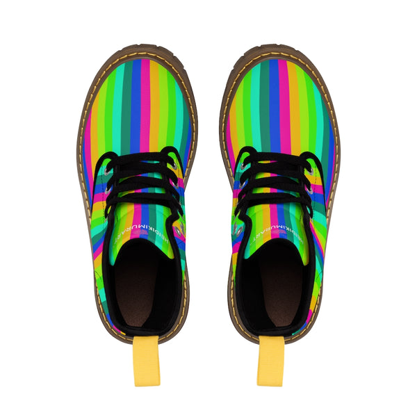 Rainbow Print Men Hiker Boots, Rainbow Stripes Designer Men's Canvas Boots (US Size: 7-10.5)