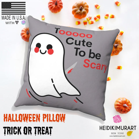 Cute Friendly White Ghost Halloween Premium Spun Polyester Square Pillow- Made in USA-Pillow-Heidi Kimura Art LLC