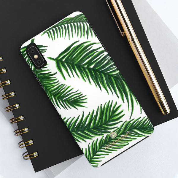 White Tropical Print Phone Case, Palm Leaf Case Mate Tough Phone Cases-Made in USA - Heidikimurart Limited 