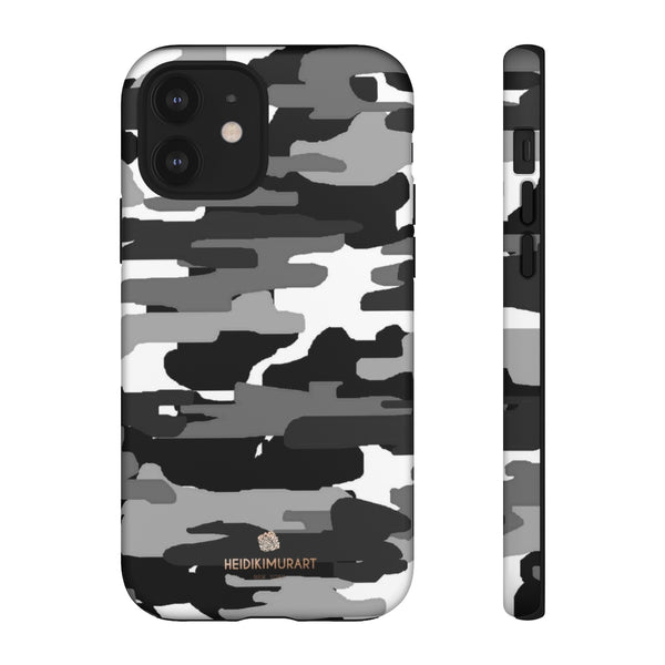 Grey Camouflage Phone Case, Army Military Print Tough Designer Phone Case -Made in USA-Phone Case-Printify-iPhone 12-Matte-Heidi Kimura Art LLC
