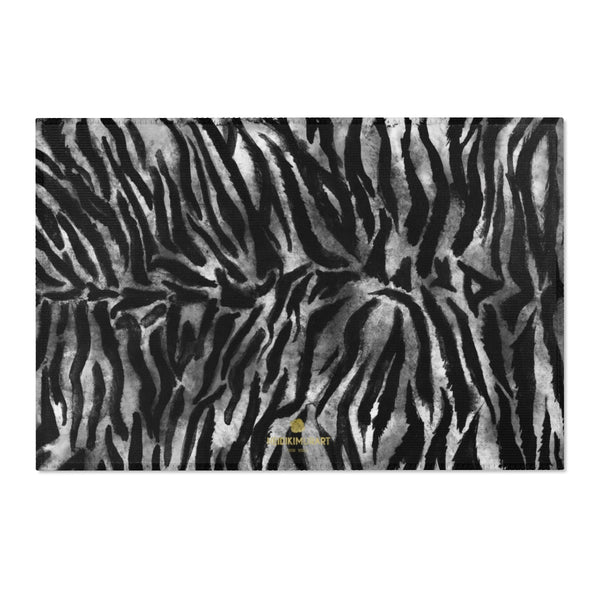 White Black Tiger Stripe Animal Print 24x36, 36x60, 48x72 inches Area Rugs- Printed in USA-Area Rug-36" x 24"-Heidi Kimura Art LLC