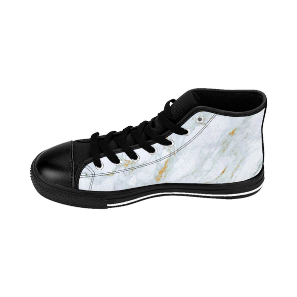 White Gray Marble Abstract Print Premium Quality Men's High-Top Fashion Sneakers-Men's High Top Sneakers-Black-US 9-Heidi Kimura Art LLC