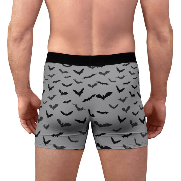 Gray Black Sexy Flying Bats Halloween Designer Gay Men's Fetish Boxer Briefs (US Size: XS-3XL)-Men's Underwear-Heidi Kimura Art LLC