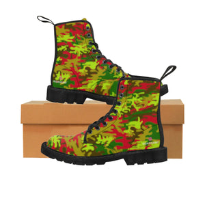 Red Camouflage Women's Canvas Boots, Red Green Army Military Print Casual Fashion Gifts, Camo Shoes For Veteran Wife or Mom or Girlfriends, Combat Boots, Designer Women's Winter Lace-up Toe Cap Hiking Boots Shoes For Women (US Size 6.5-11)