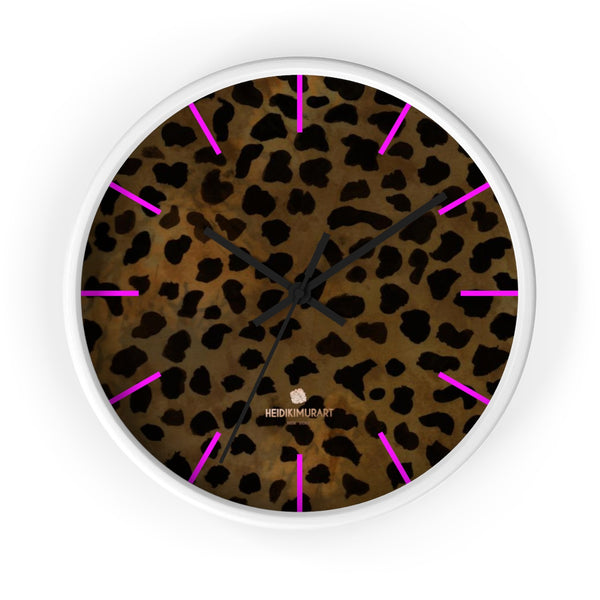 Cheetah Animal Print Designer 10 in. Dia. Indoor Wall Clock- Made in USA-Wall Clock-10 in-White-Black-Heidi Kimura Art LLC