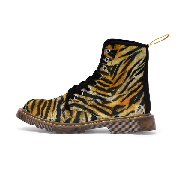Fierce Wild Tiger Stripe Animal Print Men's Lace-Up Winter Boots Cap Toe Shoes-Men's Winter Boots-Brown-US 10-Heidi Kimura Art LLC