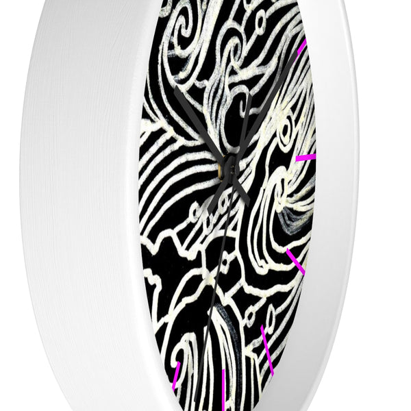 Japanese Waves Wall Clock, Black White Waves 10 inch Dia. Indoor Wall Clock-Made in USA-Wall Clock-Heidi Kimura Art LLC