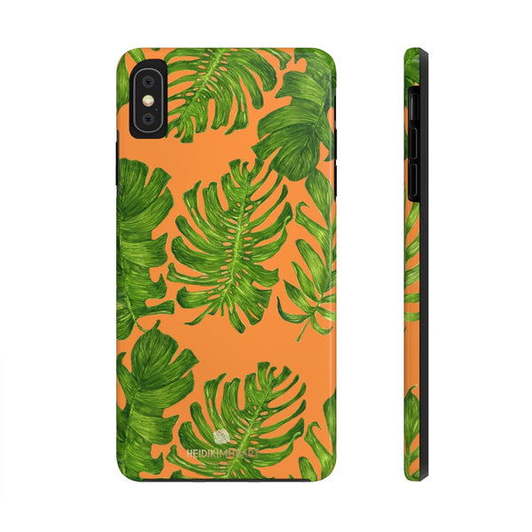 Orange Green Tropical Leaf iPhone Case, Case Mate Tough Samsung Galaxy Phone Cases-Phone Case-Printify-iPhone XS MAX-Heidi Kimura Art LLC