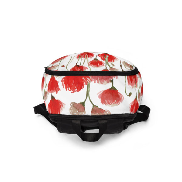 Red Poppy Flower Floral Print Designer Unisex Fabric Backpack School Bag With Laptop Slot-Backpack-One Size-Heidi Kimura Art LLC