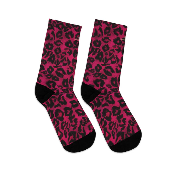 Hot Pink Leopard Animal Print One-Size 200 Needle Premium Crew Knit Socks- Made in USA-All Over Prints-One size-Heidi Kimura Art LLC