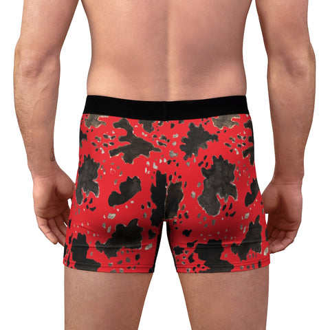 Red Cow Print Men's Underwear, Animal Print Fetish Print Designer Fashion Underwear For Sexy Gay Men, Men's Gay Fetish Party Erotic Boxer Briefs Elastic Underwear (US Size: XS-3XL)