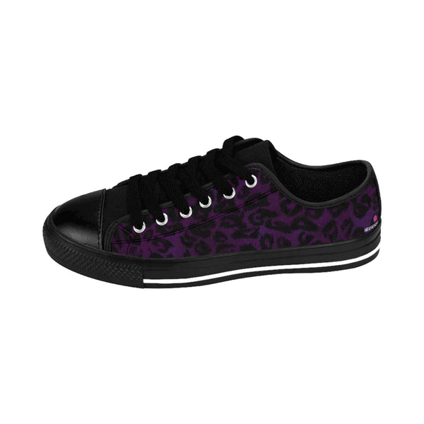 Purple Leopard Print Women's Sneakers, Dark Purple Leopard Spots Animal Skin Print Designer Best Fashion Low Top Canvas Lightweight Premium Quality Women's Sneakers (US Size: 6-12)