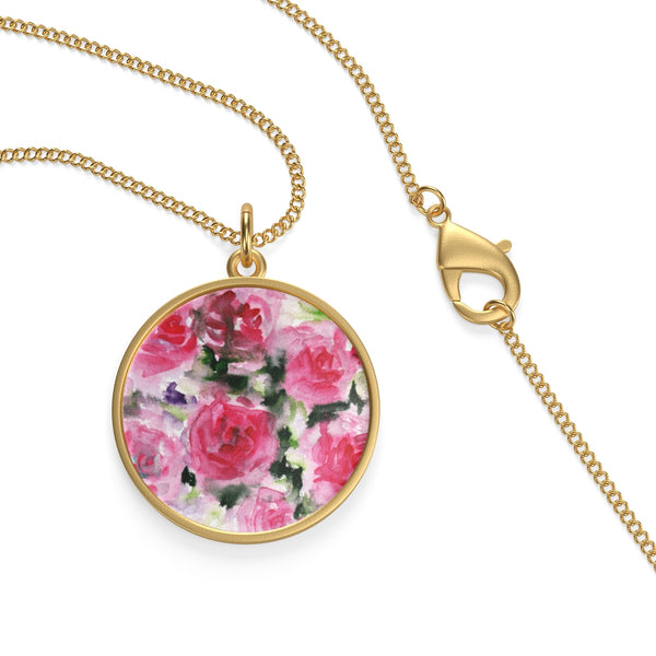 Red Rose Floral Single Loop 18 K Gold/ Sterling Silver-Plated Necklace - Made in USA-Necklace-Golden-30"-indigocoin-Heidi Kimura Art LLC