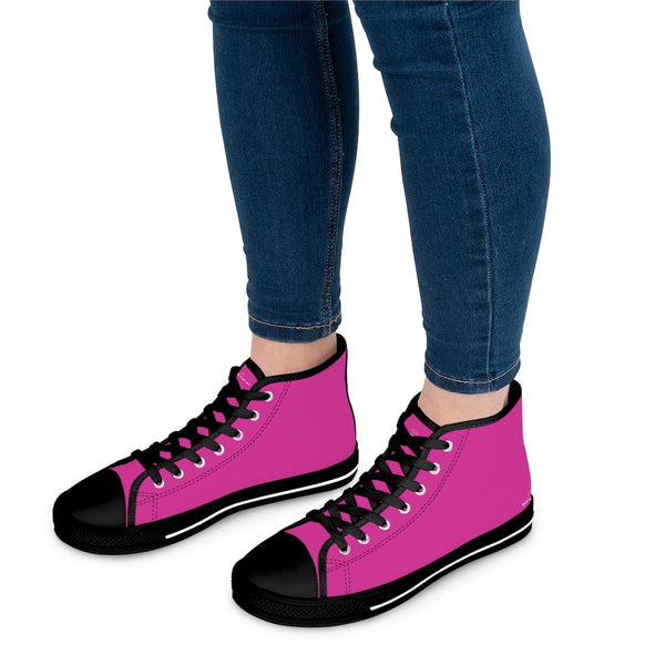 Hot Pink Ladies' High Tops, Solid Hot Pink Color Best Quality Women's High Top Fashion Canvas Sneakers Tennis Shoes (US Size: 5.5-12)