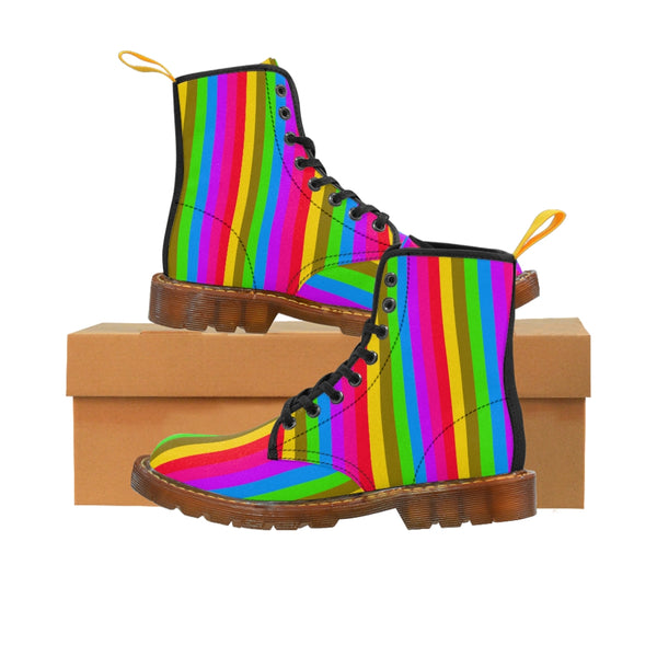Rainbow Stripes Women's Boots, Best Vertical Striped Colorful Gay Pride  Designer Women's Winter Lace-up Toe Cap Hiking Boots Shoes For Women (US Size 6.5-11)
