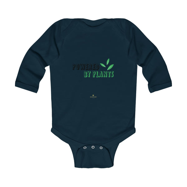 Cute Powered By Plants Vegan Baby Boy/Girls Infant Kids Long Sleeve Bodysuit - Made in USA-Infant Long Sleeve Bodysuit-Navy-NB-Heidi Kimura Art LLC