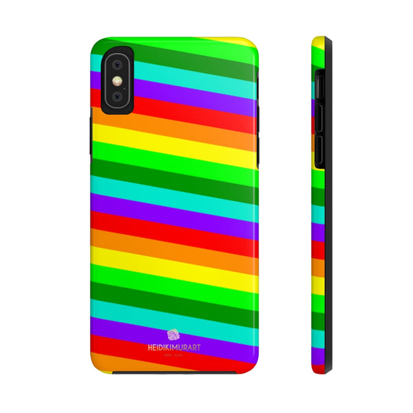 Rainbow Stripe Gay Pride iPhone Case, Colorful Case Mate Tough Samsung Galaxy Phone Cases-Phone Case-Printify-iPhone XS-Heidi Kimura Art LLC