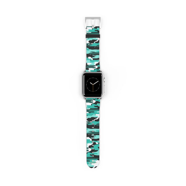 Blue Camo Army Military Print 38mm/42mm Watch Band For Apple Watch- Made in USA-Watch Band-Heidi Kimura Art LLC
