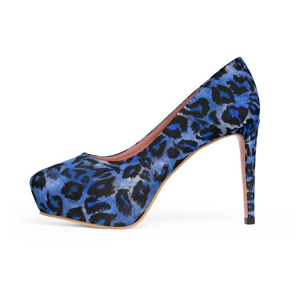 Blue Snow Leopard Animal Print Women's Platform Heels Pumps Shoes (US Size: 5-11)-4 inch Heels-US 7-Heidi Kimura Art LLC Blue Leopard Women's Heels, Blue Snow Leopard Animal Print Women's Platform Heels Pumps Shoes (US Size: 5-11)