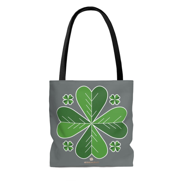Gray And Green Irish Green Clover Leaf St. Patrick's Day Print Tote Bag- Made in USA-Tote Bag-Heidi Kimura Art LLC