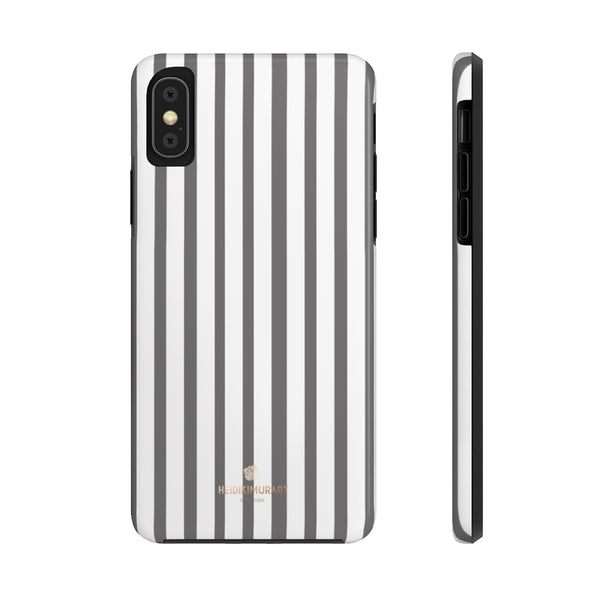 Grey Striped iPhone Case, Designer Case Mate Tough Samsung Galaxy Phone Cases-Phone Case-Printify-iPhone XS-Heidi Kimura Art LLC