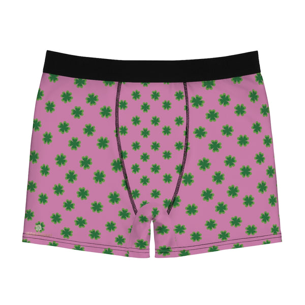 Pink St. Patty's Men's Underwear, Festive St. Patrick's Day Party Green Clover Print Designer Fashion Underwear For Sexy Gay Men, Men's Gay Fetish Party Erotic Boxer Briefs Elastic Underwear (US Size: XS-3XL)