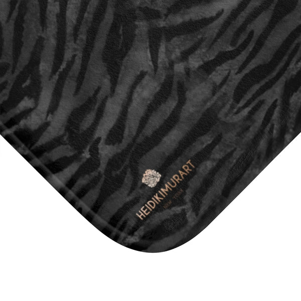 Gray Tiger Stripe Animal Print Premium Soft Microfiber Fine Designer Bath Mat- Printed in USA-Bath Mat-Heidi Kimura Art LLC