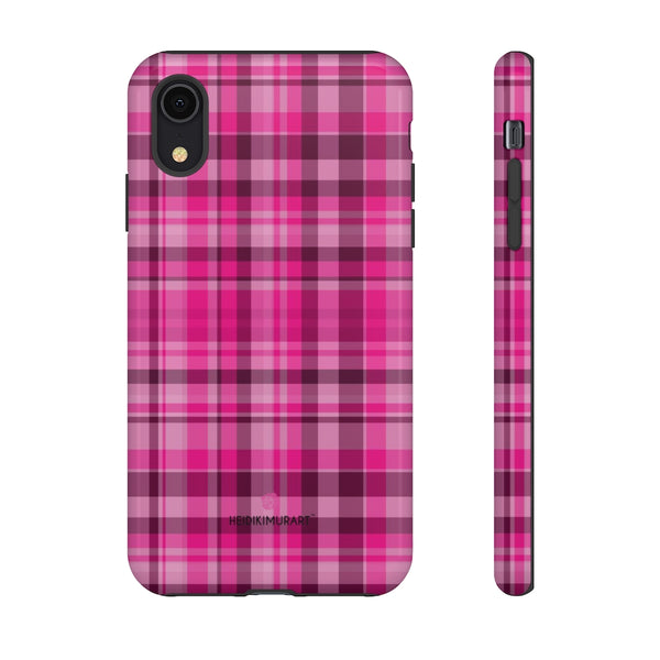 Pink Plaid Designer Tough Cases, Modern Tartan Plaid Print Women's Phone Case-Made in USA - Heidikimurart Limited 
