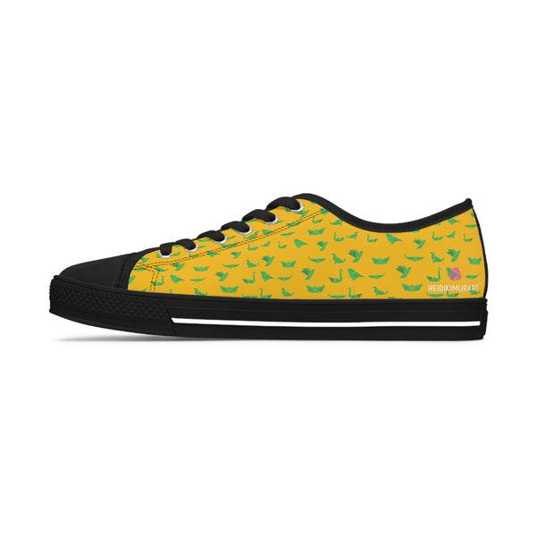 Yellow Green Cranes Ladies' Sneakers, Women's Low Top Sneakers, Modern Graphics Japanese Style Origami Print Women's Low Top Sneakers Tennis Shoes, Canvas Fashion Sneakers With Durable Rubber Outsoles and Shock-Absorbing Layer and Memory Foam Insoles (US Size: 5.5-12)