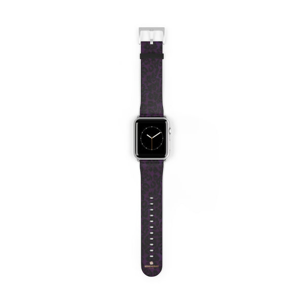 Purple Leopard Animal Print 38mm/42mm Watch Band For Apple Watch- Made in USA-Watch Band-42 mm-Silver Matte-Heidi Kimura Art LLC