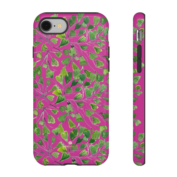Pink Maidenhair Fern Tough Cases, Hot Pink Green Leaf Print Phone Case-Made in USA-Phone Case-Printify-iPhone 8-Glossy-Heidi Kimura Art LLC
