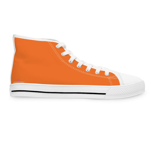 Bright Orange Ladies' High Tops, Solid Color Best Women's High Top Sneakers Canvas Tennis Shoes