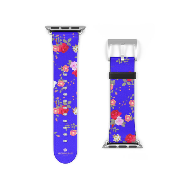 Purple Red Floral Rose Print 38mm/42mm Watch Band For Apple Watch- Made in USA-Watch Band-Heidi Kimura Art LLC