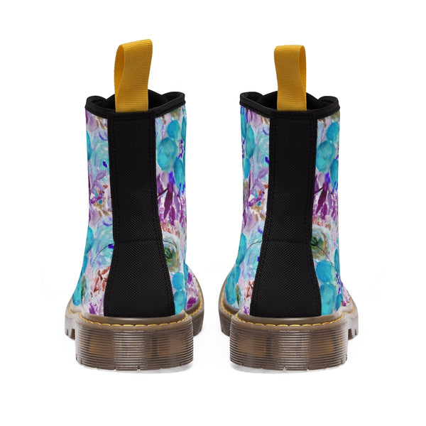 Blue Floral Women's Canvas Boots-Shoes-Printify-Heidi Kimura Art LLC Blue Floral Women's Canvas Boots, Flower Rose Print Ladies Fashion Lace-Up Hiking Boots, Best Ladies' Combat Boots, Designer Women's Winter Lace-up Toe Cap Hiking Boots Shoes For Women (US Size 6.5-11)