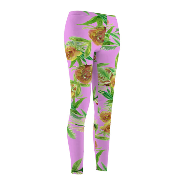 Pink Floral Print Women's Tights / Casual Leggings - Made in USA (US Size: XS-2XL)-Casual Leggings-Heidi Kimura Art LLC