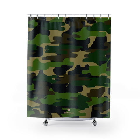 Green Camouflage Camo Army Military Print Large 71x74 inches Shower Curtains-Shower Curtain-71x74-Heidi Kimura Art LLC Green Camouflage Shower Curtains, Camouflage Army Military Print Designer Polyester Large 100% Polyester 71x74 inches Shower Curtains- Printed in USA