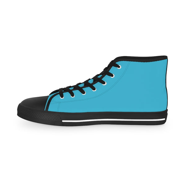 Blue Color Men's High Tops, Blue Modern Minimalist Solid Color Best Men's High Top Laced Up Black or White Style Breathable Fashion Canvas Sneakers Tennis Athletic Style Shoes For Men (US Size: 5-14)