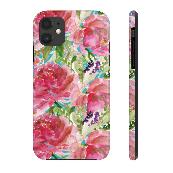 Blue Pink Rose Print Phone Case, Floral Print Case Mate Tough Phone Cases-Made in USA - Heidikimurart Limited 